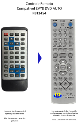 Controle Remoto Compatível EVY8 DVD AUTO FBT2454