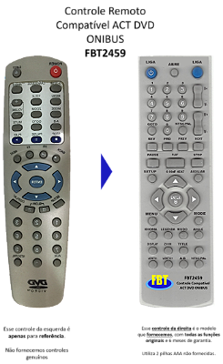 Controle Remoto Compatível ACT DVD ONIBUS FBT2459