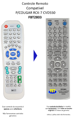 Controle Remoto Compatível P/COUGAR RCK-7 CVD550 FBT2803