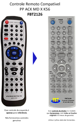 Controle Remoto Compatível PP ACK MD X K56 FBT2126