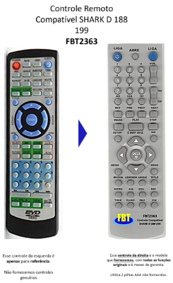 Controle Remoto Compatível SHARK D 188 199 FBT2363