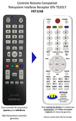 Controle Remoto Compatível Telesystem Intelbras Receptor DTv TS2017 FBT3248