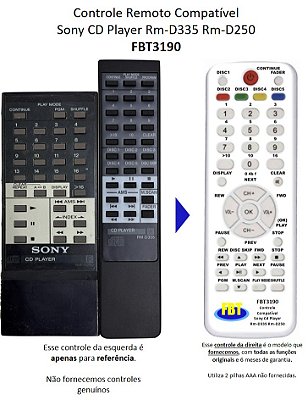 Controle Remoto Compatível Sony CD Player Rm-D335 Rm-D250 FBT3190
