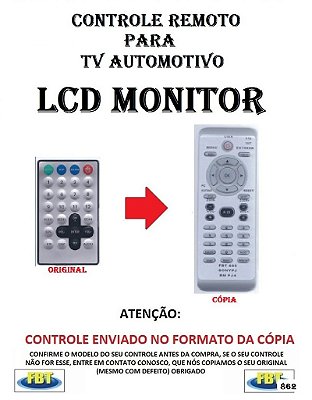 Controle Remoto Compatível - para TV AUTOMOTIVA LCD MONITOR