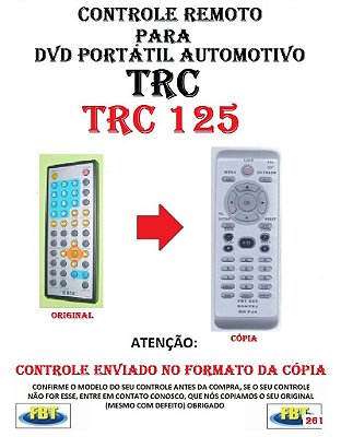 Controle Remoto Compatível - para DVD PORTATIL Automotivo TRC - TRC 125