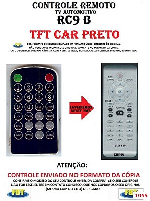 Controle Remoto Compatível - para TV Digital Automotivo RC9 TFT CAR PRETO