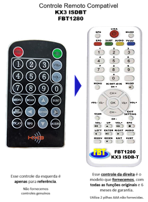 Controle Remoto Compatível P/ TV AUTOMOTIVA KX3 HDTV FBT1280
