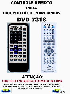 Controle Remoto Compatível - para DVD PORTATIL POWERPACK 7318
