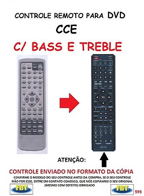 Controle Remoto Compatível - para DVD CCE C/ BASS E TREBLE