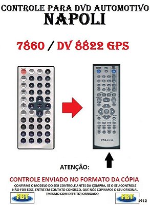 Controle Remoto Compatível - para DVD Automotivo NAPOLI 7860 / DV 8822 GPS