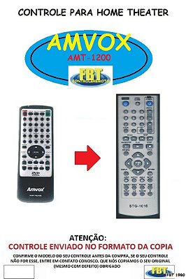 Controle Remoto Compatível - para DVD AMVOX AMT-1200