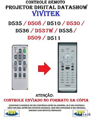 Controle Remoto Compatível - Projetor Digital DATASHOW VIVITEK D535 D508 D510 D530 D536 D537W D538 D509 D511 D518 FBT1478