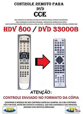Controle Remoto Compatível - DVD CCE HDV 800 / DVD3300B