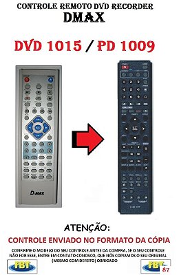 Controle Remoto Compatível para DVD RECORDER DMAX DVD1015 PD1009