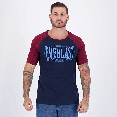 Camiseta Everlast Fundamentals Preto/Vermelho com Logo Azul - Masculino