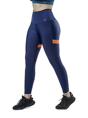 Legging Premium com Prot.Solar UV50 Cós Alto Anatômico - Azul/Laranja