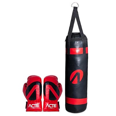 Kit de Luta Infantil P21 - Luva + Saco de Pancada - Vermelho e Preto - Acte Sports