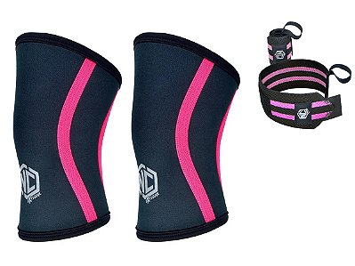 Kit Joelheira 7mm Nc Extreme ( Par ) + Munhequeira (Par) - Preto + Rosa