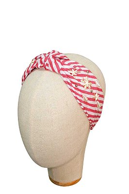 JC Tiara Turbante Navy Bordada Listrada Vermelha