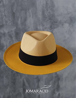 JC Chapéu Fedora Bicolor Amarelo Fita Preta