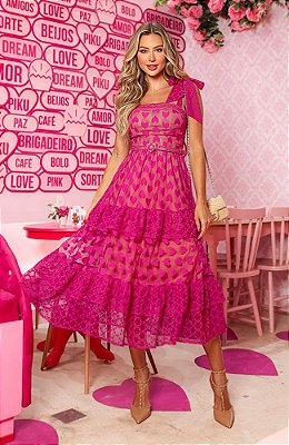 Vestido Pink com amarração nas alças