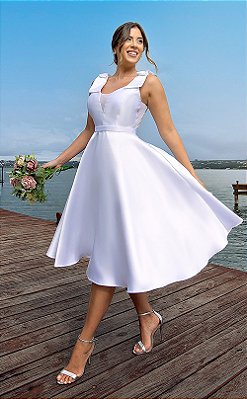 Vestido Midi Branco Chiffon Ombro a Ombro / Indicado para