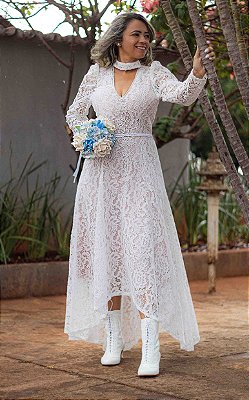 Vestido de noiva civil saia mullet com pedrarias - Gisele