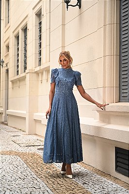 Vestido Midi Renda Azul Blue Belle | Perfeito para Madrinhas, Formandas e Convidadas