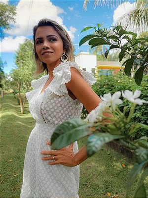 Vestido curto off alças com babado