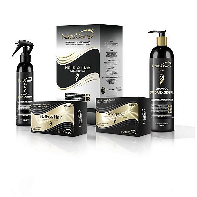 Kit NatuCare Nails&Hair Queda Excessiva com Shampoo 300ml + Loção 100ml + Nails&Hair 30 Cápsulas e Colágeno 60 cápsulas