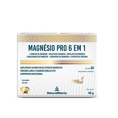 Suplemento alimentar de Extrato Cúrcuma e Magnésio Quelato em comprimidos revestidos Magnésio PRO 6 em 1 (30caps)