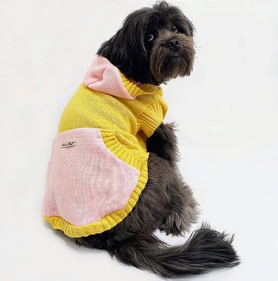 Tricot com Capuz para Cachorros Amarelo com Rosa