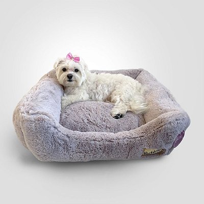 Cama de Pelúcia para Pets Sonho Nuvem Retangular com Zíper Cinza