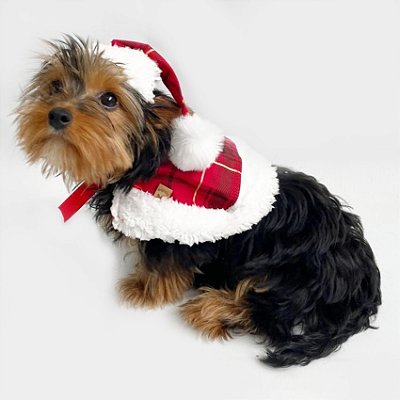 Poncho com Gorro de Natal Xadrez Vermelho para Cachorros e Gatos