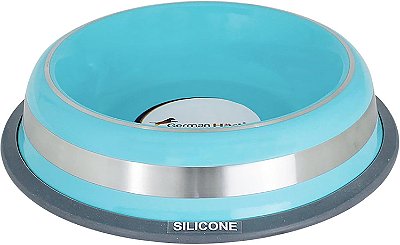 Comedouro Inox com Anel de Silicone GermanHart Prestige Azul