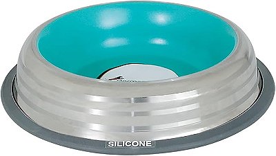 Comedouro Inox com Anel de Silicone GermanHart Premium Azul