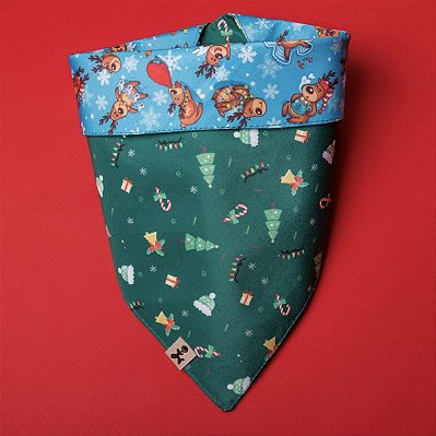 Bandana para Cachorros e Gatos Dupla Face Natal Xmas