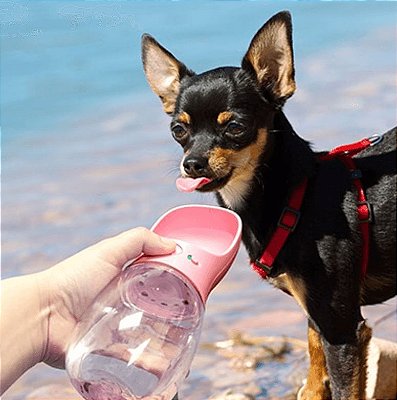 Garrafa Portátil para Cachorros e Gatos Luxo Rosa
