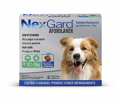 Antipulgas e Carrapatos com 3 Comprimidos para Cães de 10,1 a 25kg