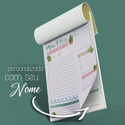 Planner Diário Personalizado Cactos A5 14x20cm 100fls