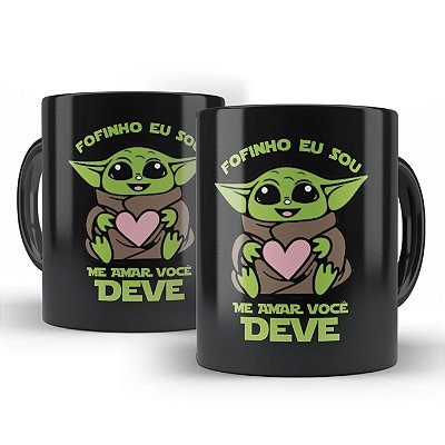 Caneca Preta Baby Yoda Me Amar Você Deve Star Wars 325ml