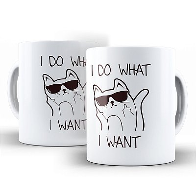 Caneca Mal Educada Dedo do Meio Gato I Do What I Want 325ml