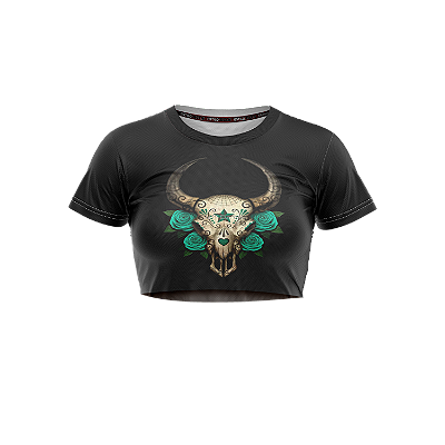 Cropped Country Cowgirl Caveira Cabeça de Touro