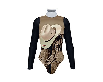 Body Manga Longa Country Cowgirl Chapéu e Corda