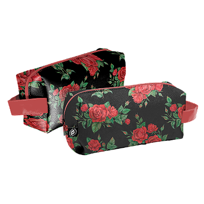 Necessaire com alça ,Rosas Fundo Preto - Kathavento