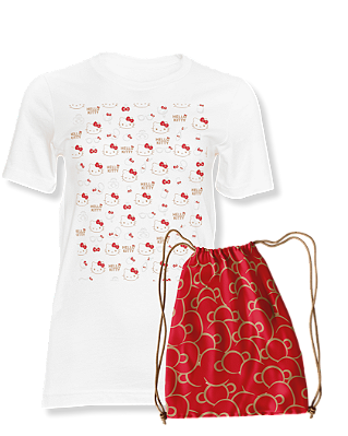 Kit Camiseta Branca + Sacochila Hello Kitty Carinhas 50 Anos