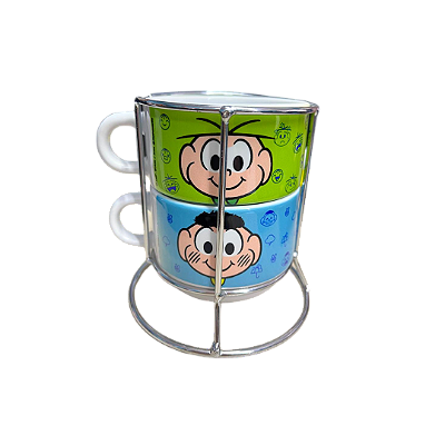 Kit 02 Xícaras Cascão e Cebolinha Monimoji - Turma da Mônica , Porcelana Premium