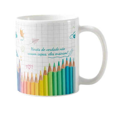 Caneca Porcelana 300ml Lapis de Cor Modelo:Com Frase