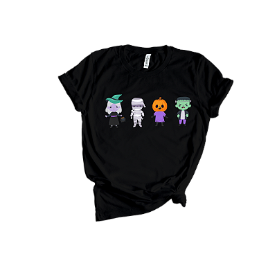 Camiseta Feminina de Algodão Halloween Monstrinhos