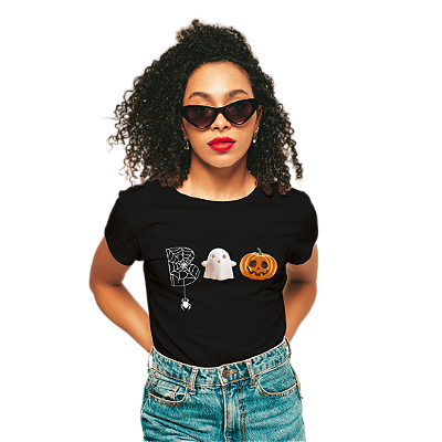 Camiseta Feminina de Algodão Halloween Boo